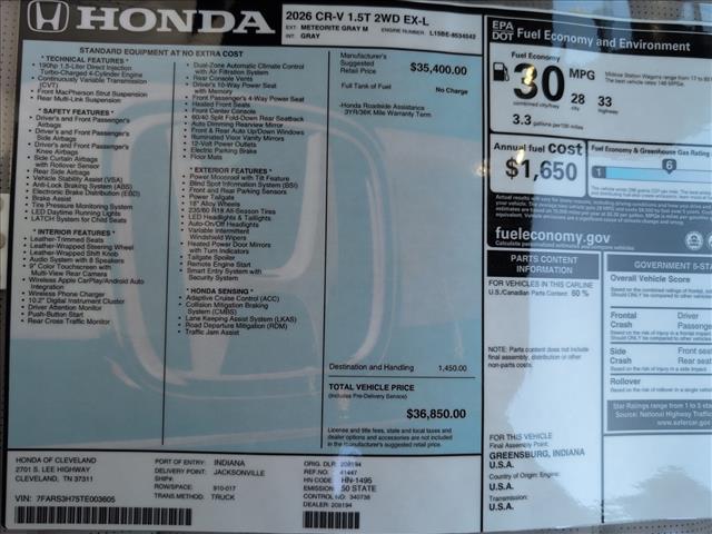 new 2026 Honda CR-V car, priced at $36,850