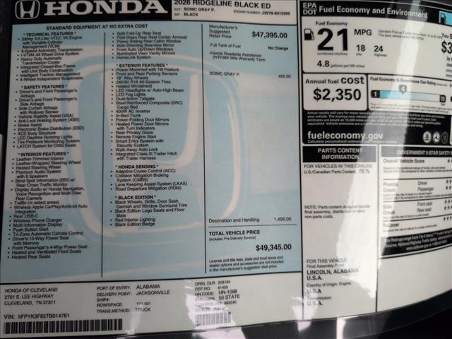 new 2026 Honda Ridgeline car, priced at $49,345