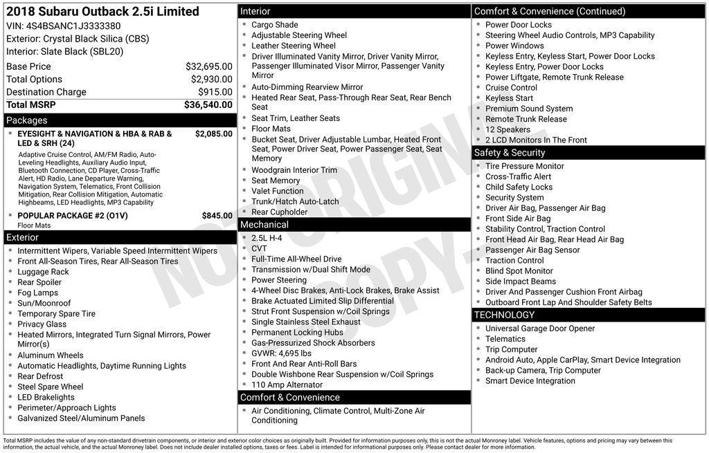 used 2018 Subaru Outback car, priced at $18,787