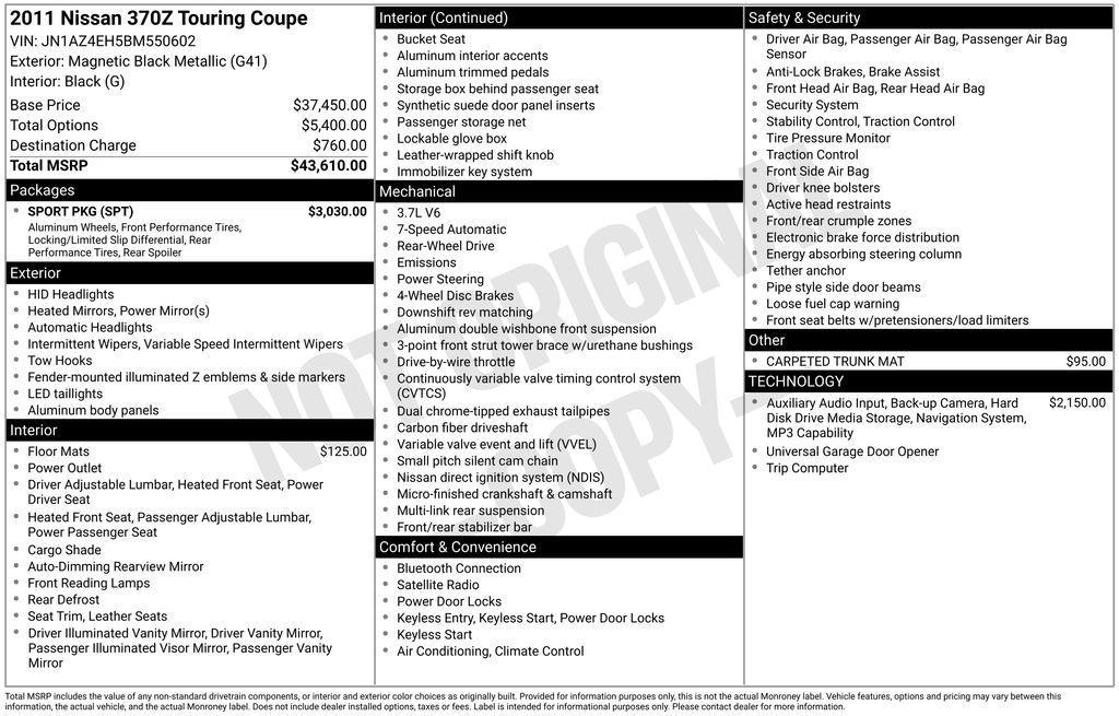 used 2011 Nissan 370Z car, priced at $15,999