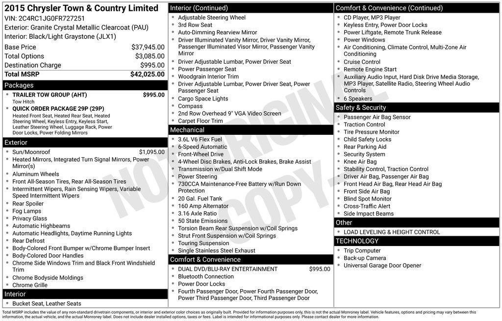 used 2015 Chrysler Town & Country car, priced at $10,000