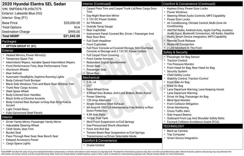 used 2020 Hyundai Elantra car, priced at $11,199