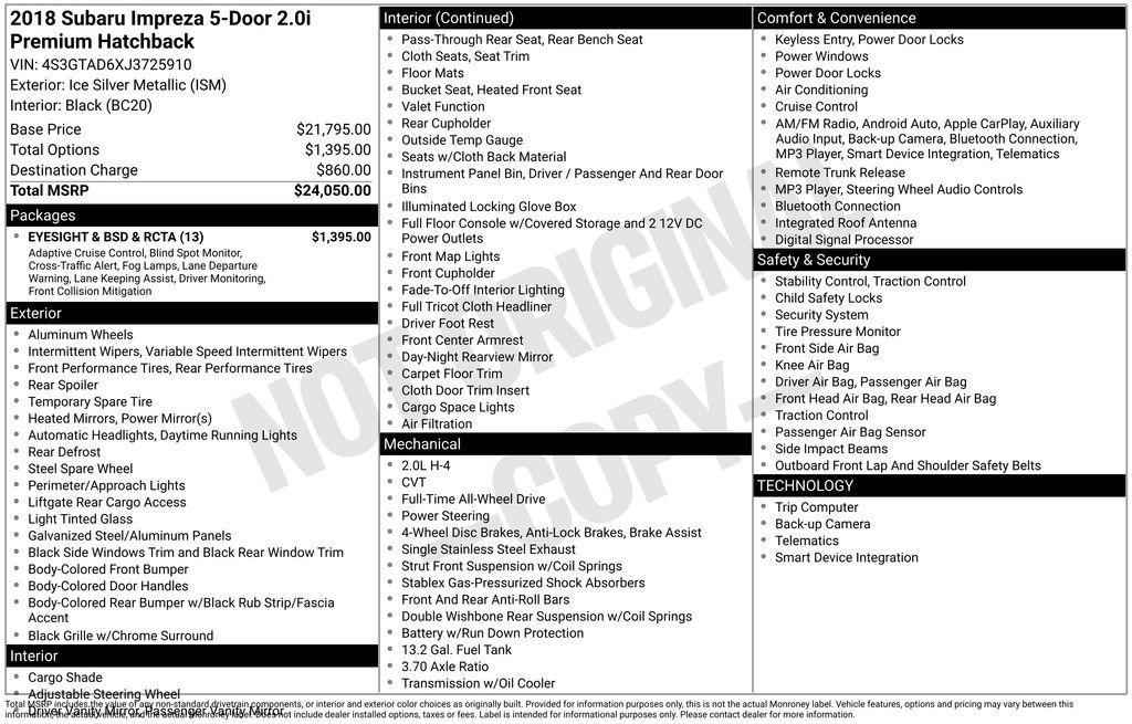 used 2018 Subaru Impreza car, priced at $13,776