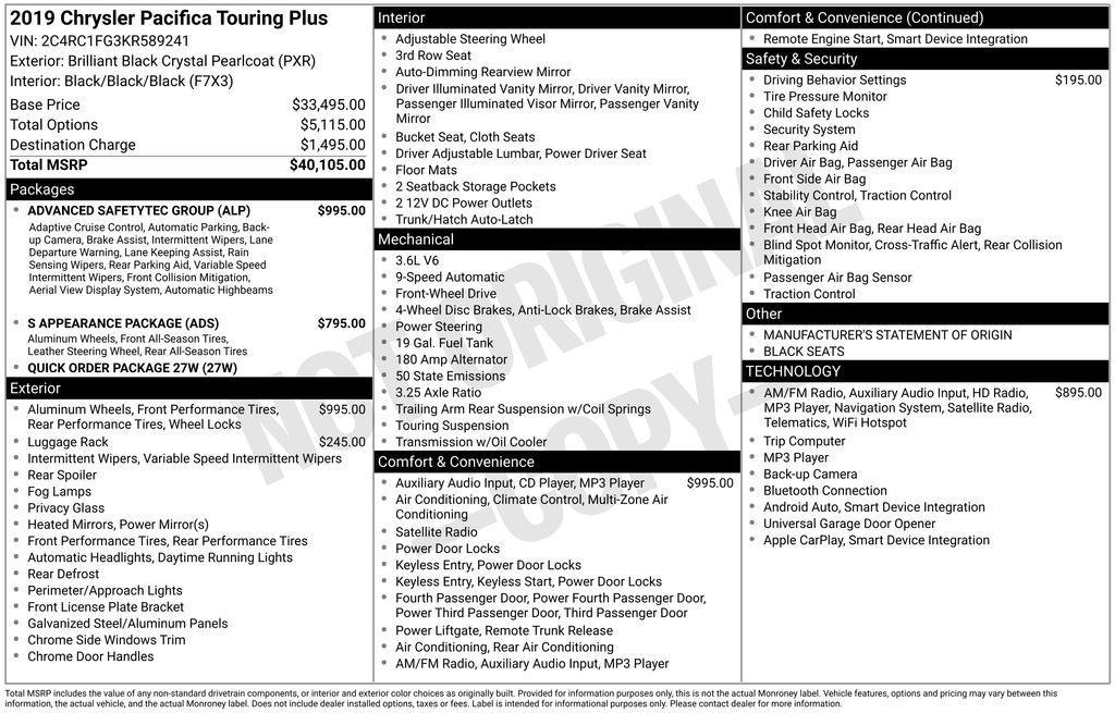 used 2019 Chrysler Pacifica car, priced at $14,994