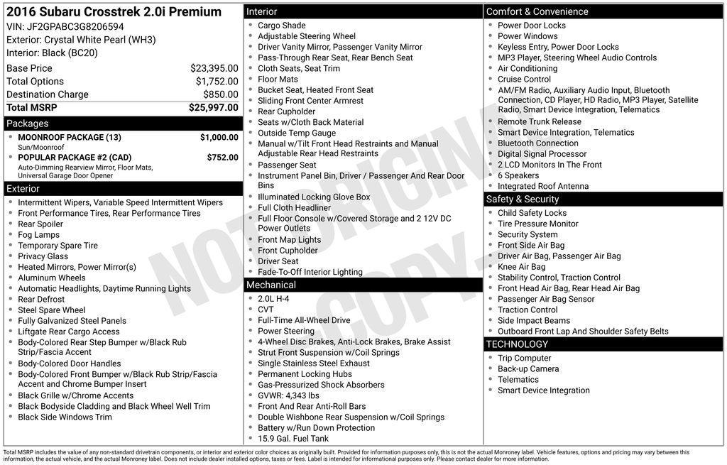 used 2016 Subaru Crosstrek car, priced at $14,449