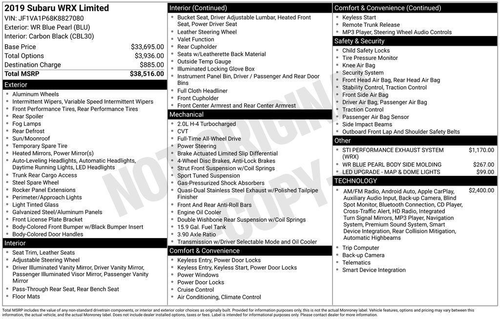 used 2019 Subaru WRX car, priced at $24,714