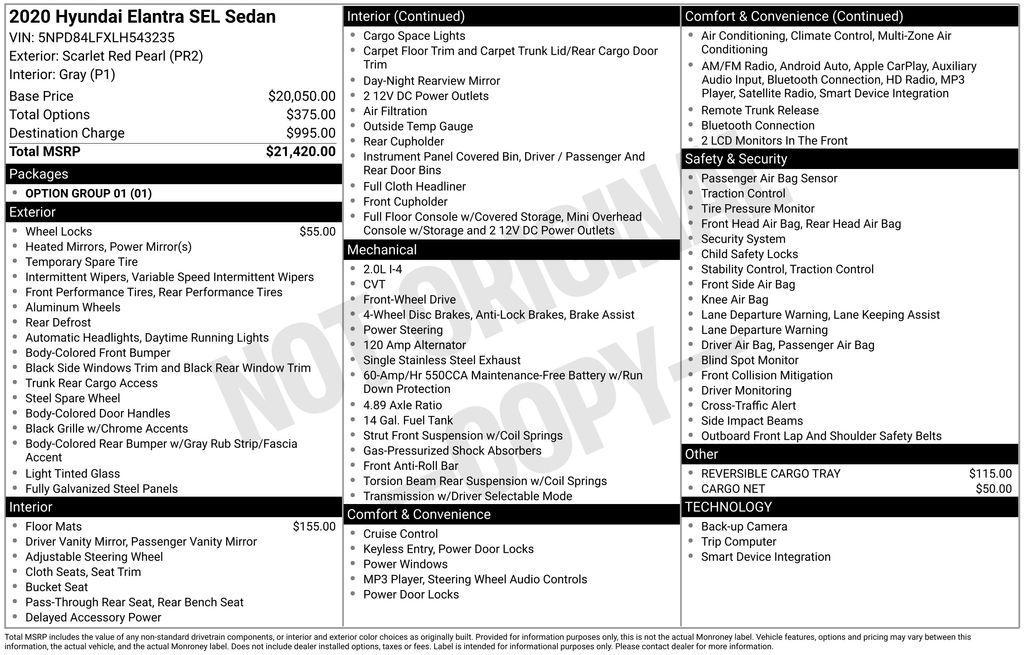 used 2020 Hyundai Elantra car, priced at $12,095