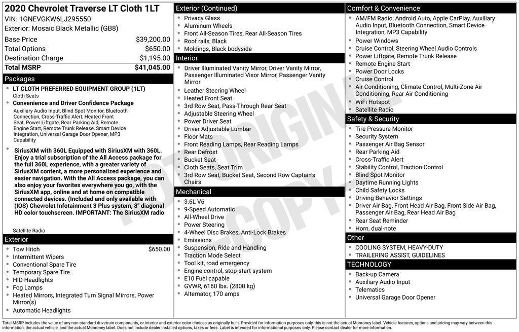 used 2020 Chevrolet Traverse car, priced at $20,441