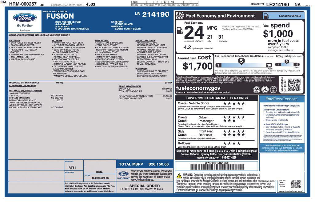used 2020 Ford Fusion car, priced at $18,337