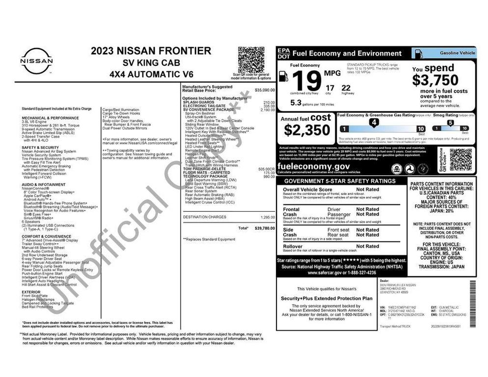 used 2023 Nissan Frontier car, priced at $24,440