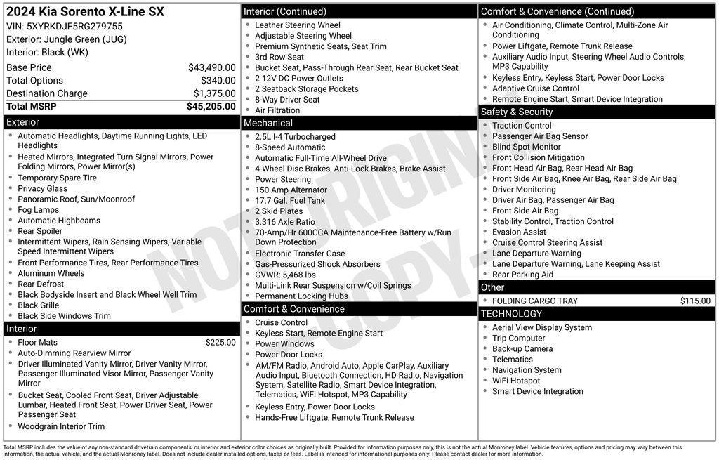 used 2024 Kia Sorento car, priced at $34,439