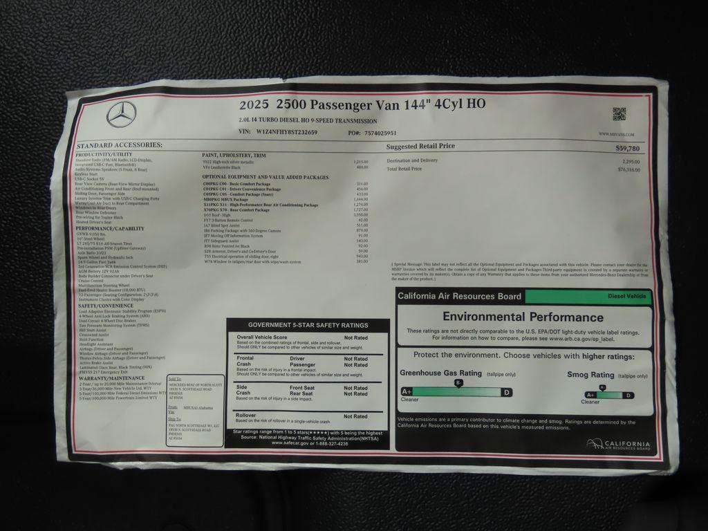 new 2025 Mercedes-Benz Sprinter 2500 car, priced at $76,316