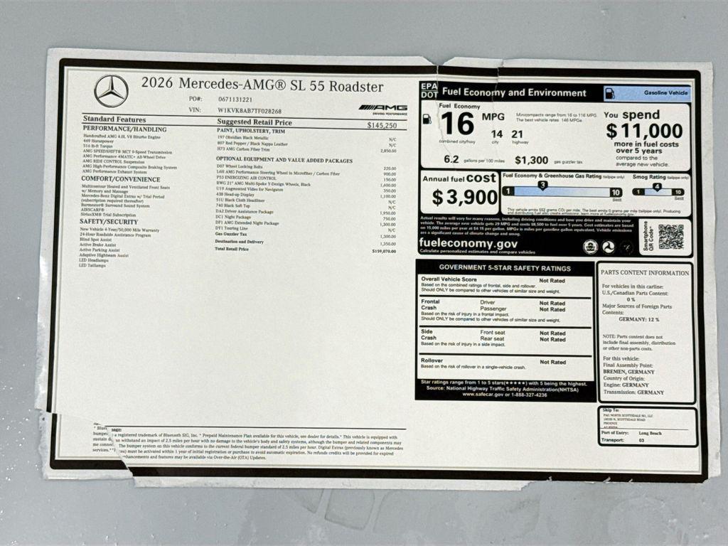 new 2026 Mercedes-Benz AMG SL 55 car, priced at $159,070