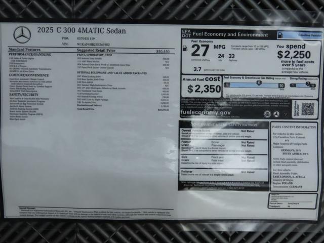 new 2025 Mercedes-Benz C-Class car, priced at $60,695