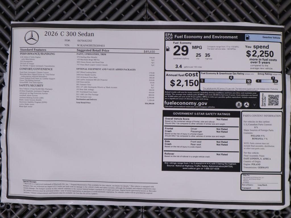 new 2026 Mercedes-Benz C-Class car, priced at $56,500