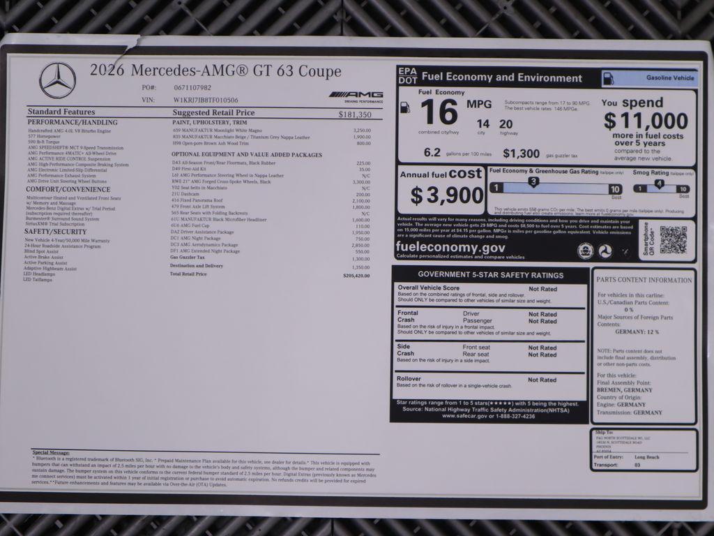 new 2026 Mercedes-Benz AMG GT 63 car, priced at $205,420