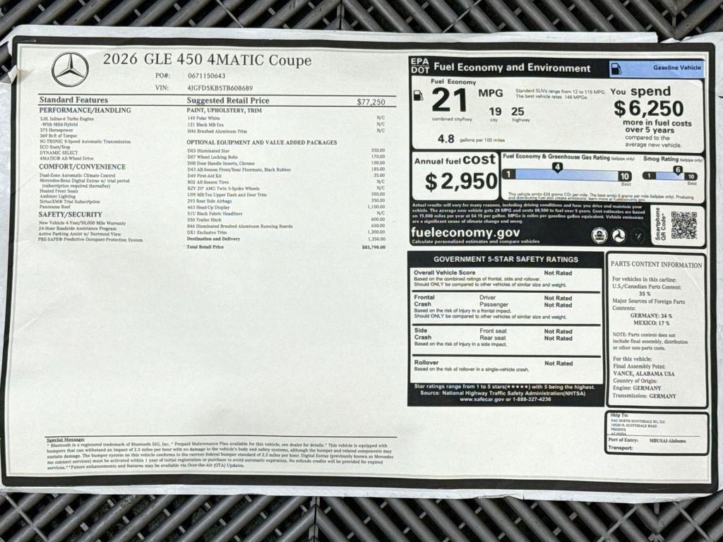 new 2026 Mercedes-Benz GLE 450 car, priced at $83,790