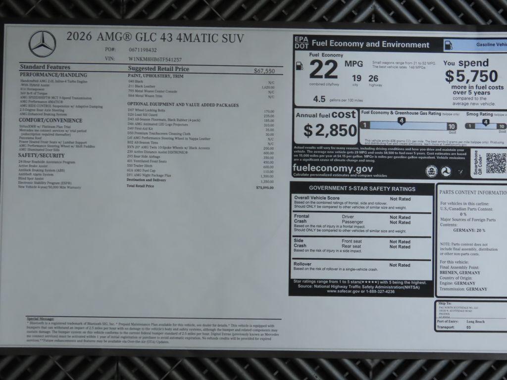 new 2026 Mercedes-Benz AMG GLC 43 car, priced at $75,095