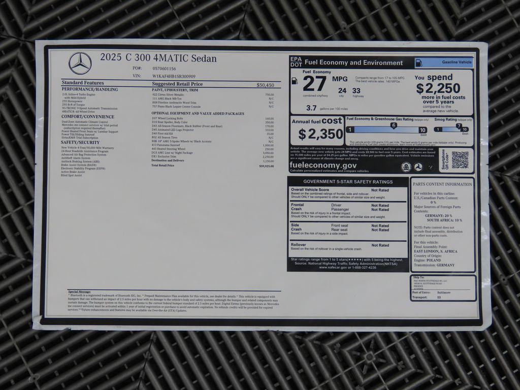 new 2025 Mercedes-Benz C-Class car, priced at $59,925