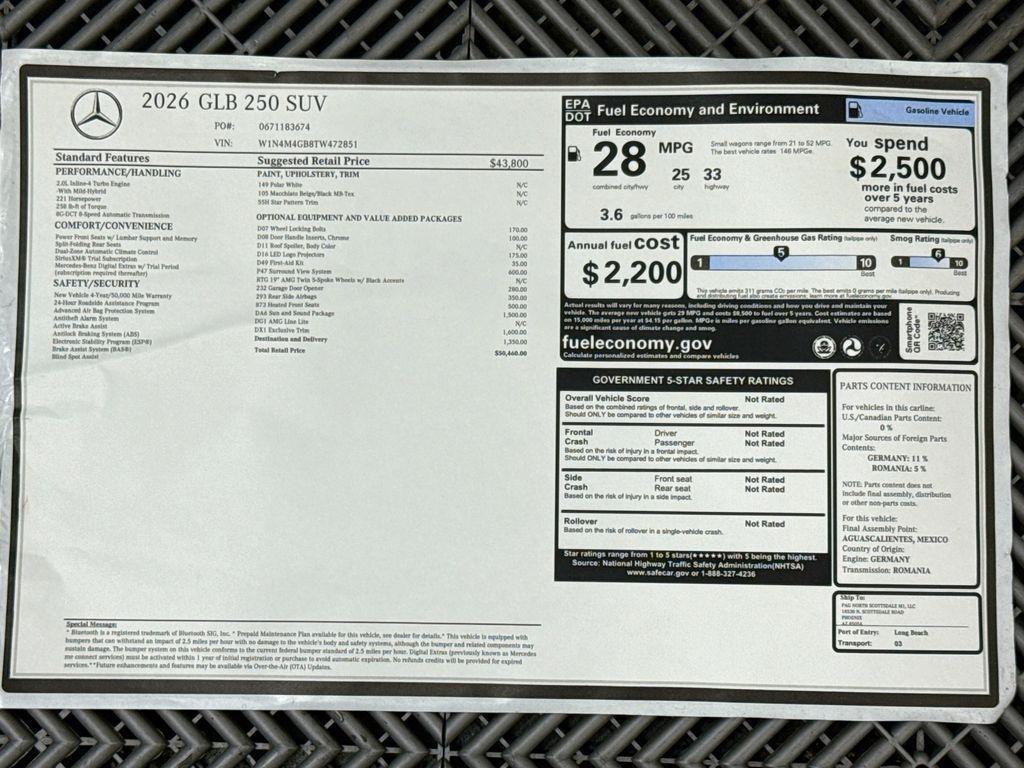 new 2026 Mercedes-Benz GLB 250 car, priced at $50,460