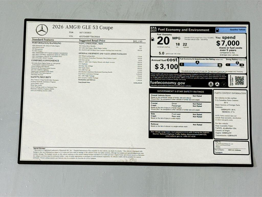 new 2026 Mercedes-Benz AMG GLE 53 car, priced at $100,650