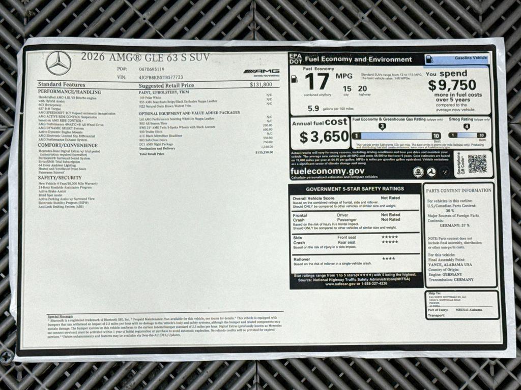 new 2026 Mercedes-Benz AMG GLE 63 car, priced at $135,250