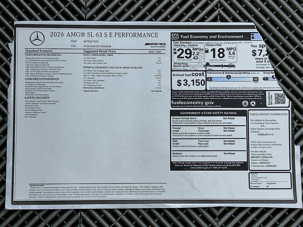 new 2026 Mercedes-Benz AMG SL 63 car, priced at $212,400