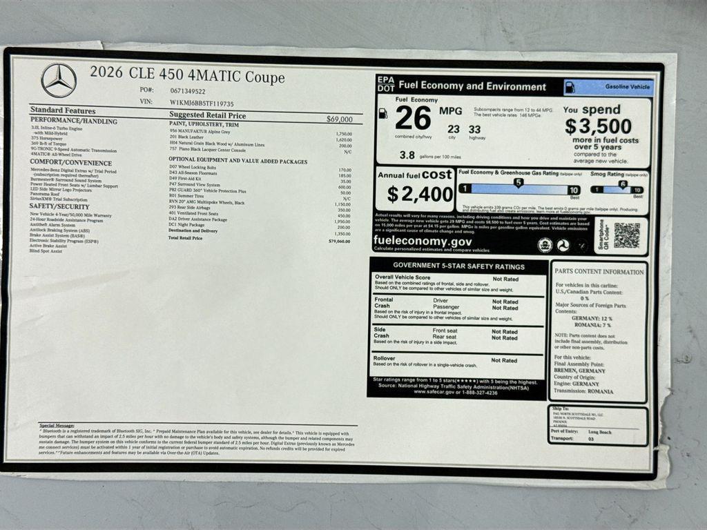 new 2026 Mercedes-Benz CLE 450 car, priced at $79,702