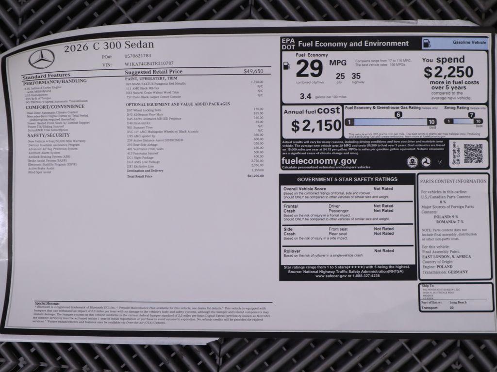 new 2026 Mercedes-Benz C-Class car, priced at $61,200