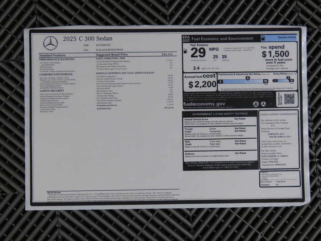 new 2025 Mercedes-Benz C-Class car, priced at $59,225