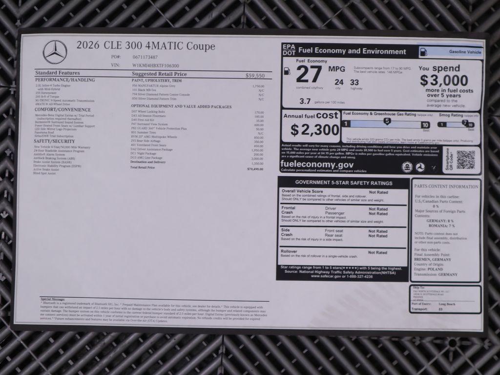 new 2026 Mercedes-Benz CLE 300 car, priced at $70,490