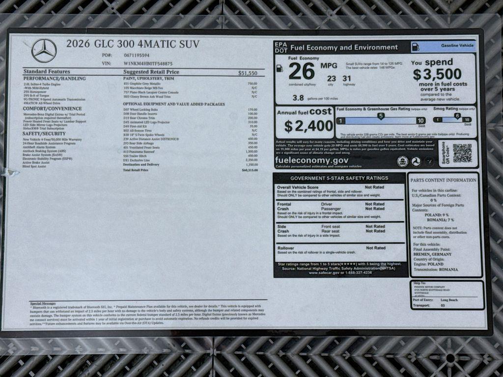 new 2026 Mercedes-Benz GLC 300 car, priced at $57,797