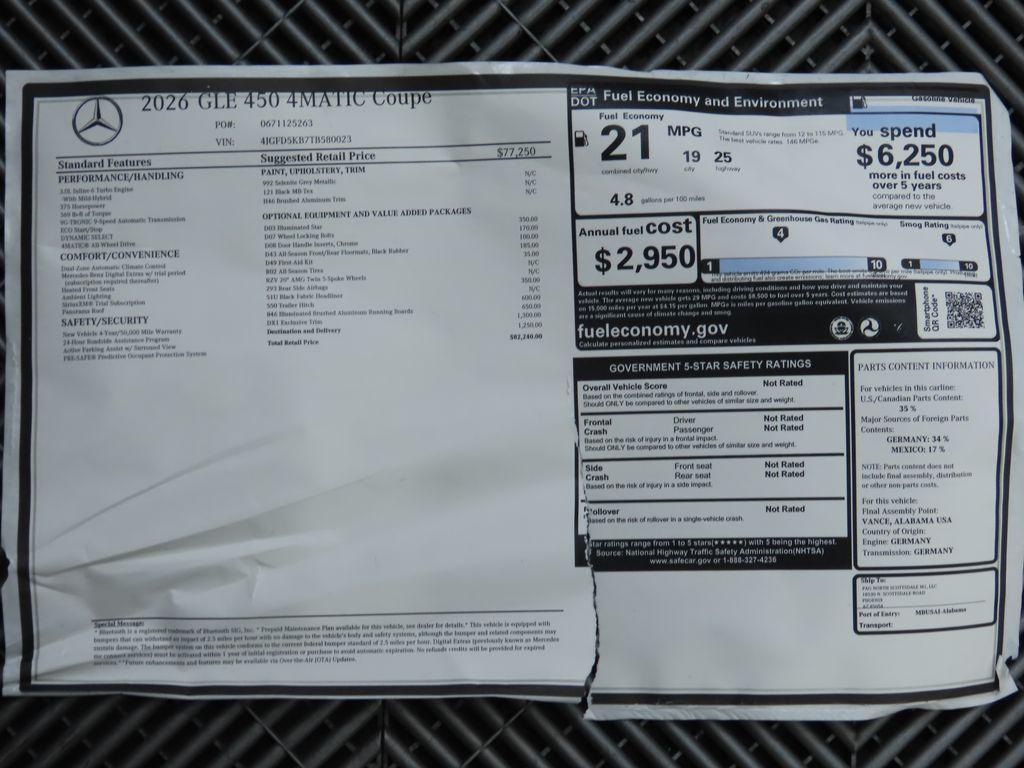 new 2026 Mercedes-Benz GLE 450 car, priced at $82,240