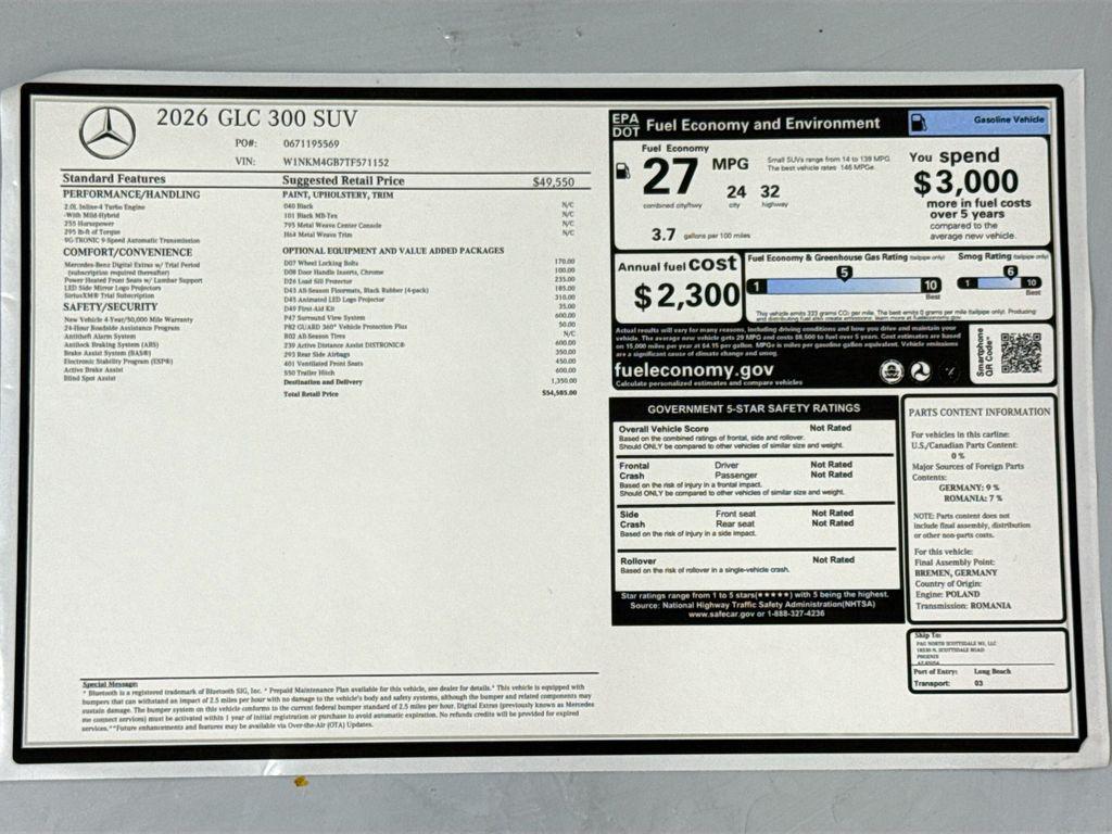 new 2026 Mercedes-Benz GLC 300 car, priced at $54,585