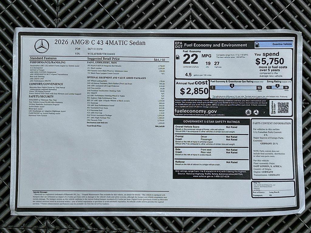 new 2026 Mercedes-Benz AMG C 43 car, priced at $80,260