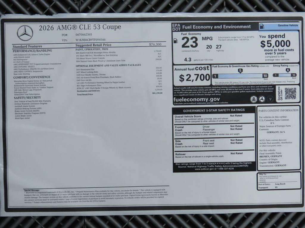 new 2026 Mercedes-Benz AMG CLE 53 car, priced at $81,190