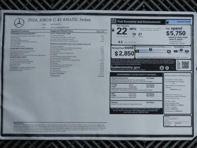 new 2026 Mercedes-Benz AMG C 43 car, priced at $71,990