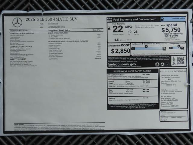 new 2026 Mercedes-Benz GLE 350 car, priced at $68,950