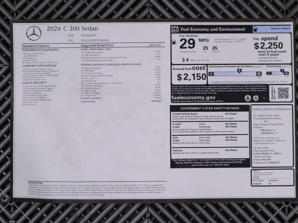 new 2026 Mercedes-Benz C-Class car, priced at $59,450