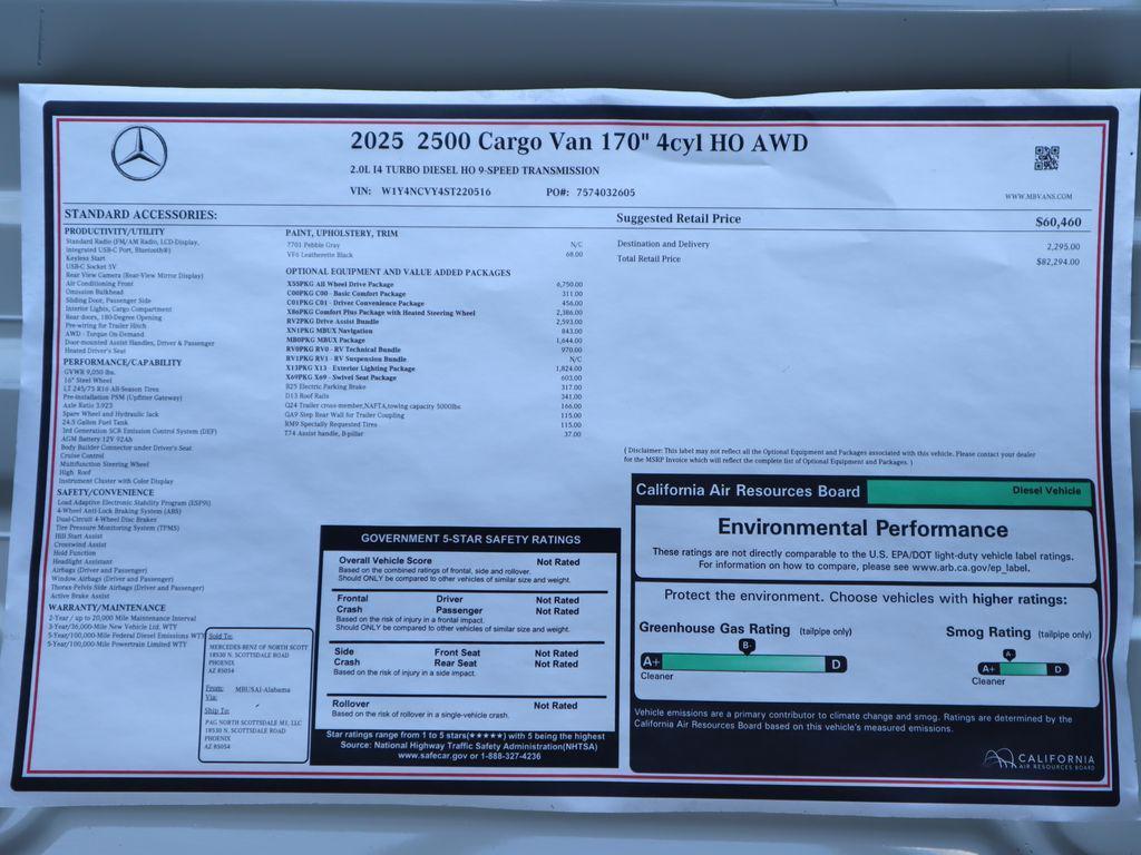 new 2025 Mercedes-Benz Sprinter 2500 car, priced at $82,294