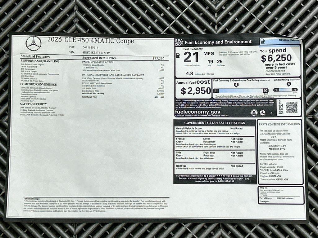new 2026 Mercedes-Benz GLE 450 car, priced at $81,110
