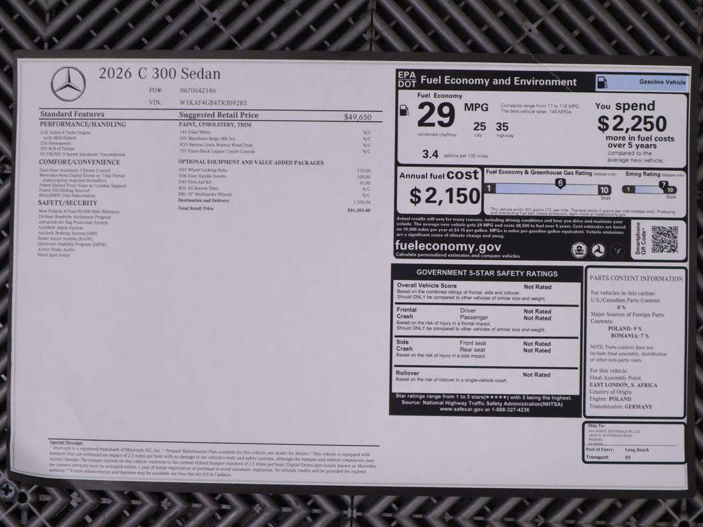 new 2026 Mercedes-Benz C-Class car, priced at $51,305