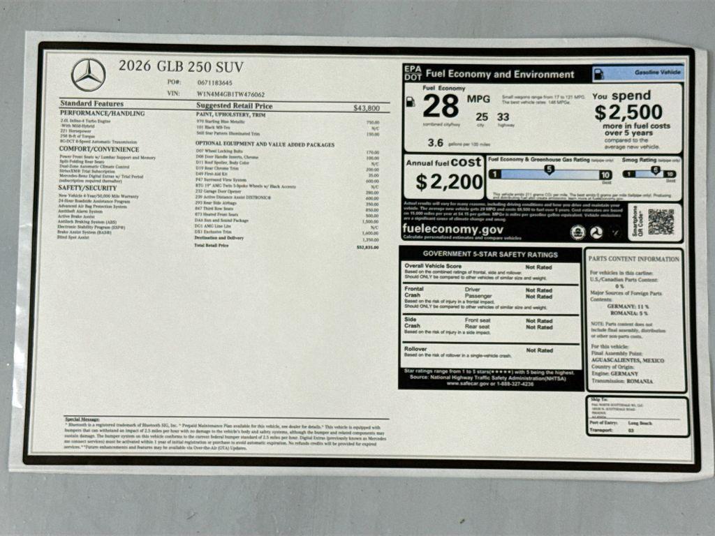 new 2026 Mercedes-Benz GLB 250 car, priced at $53,477