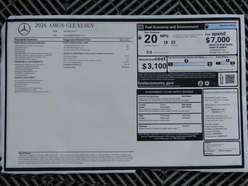 new 2026 Mercedes-Benz AMG GLE 53 car, priced at $97,950