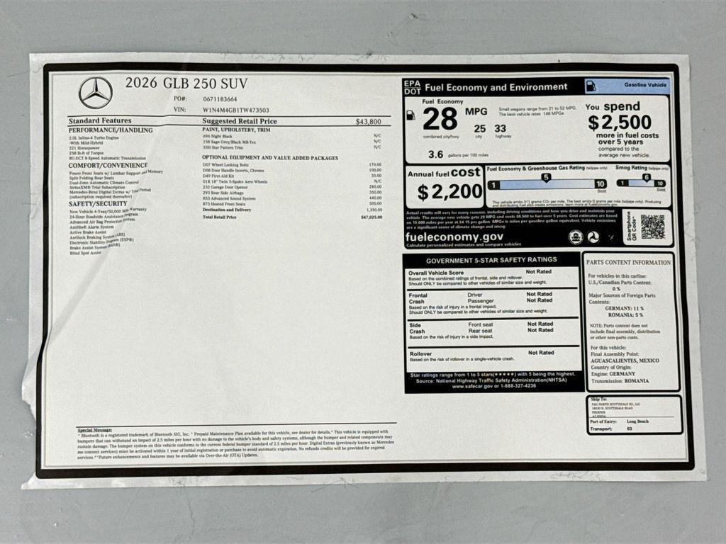 new 2026 Mercedes-Benz GLB 250 car, priced at $47,025