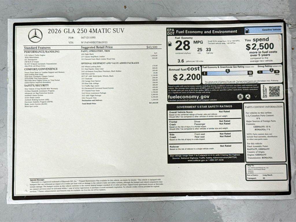 new 2026 Mercedes-Benz GLA 250 car, priced at $61,065