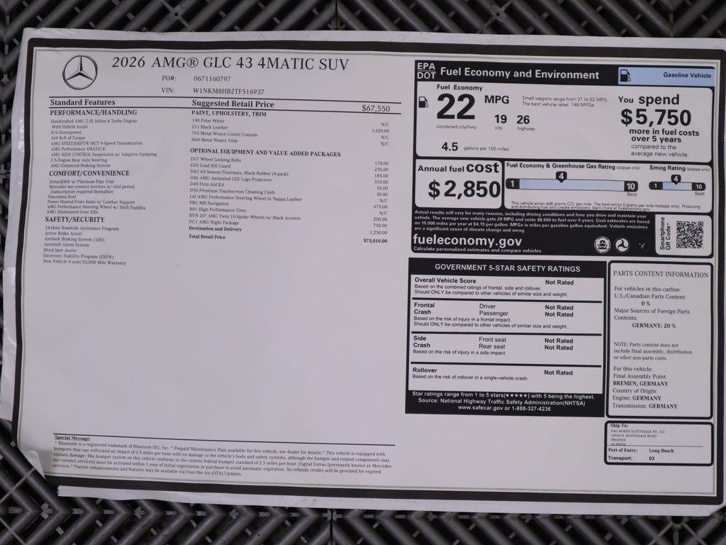 new 2026 Mercedes-Benz AMG GLC 43 car, priced at $73,010