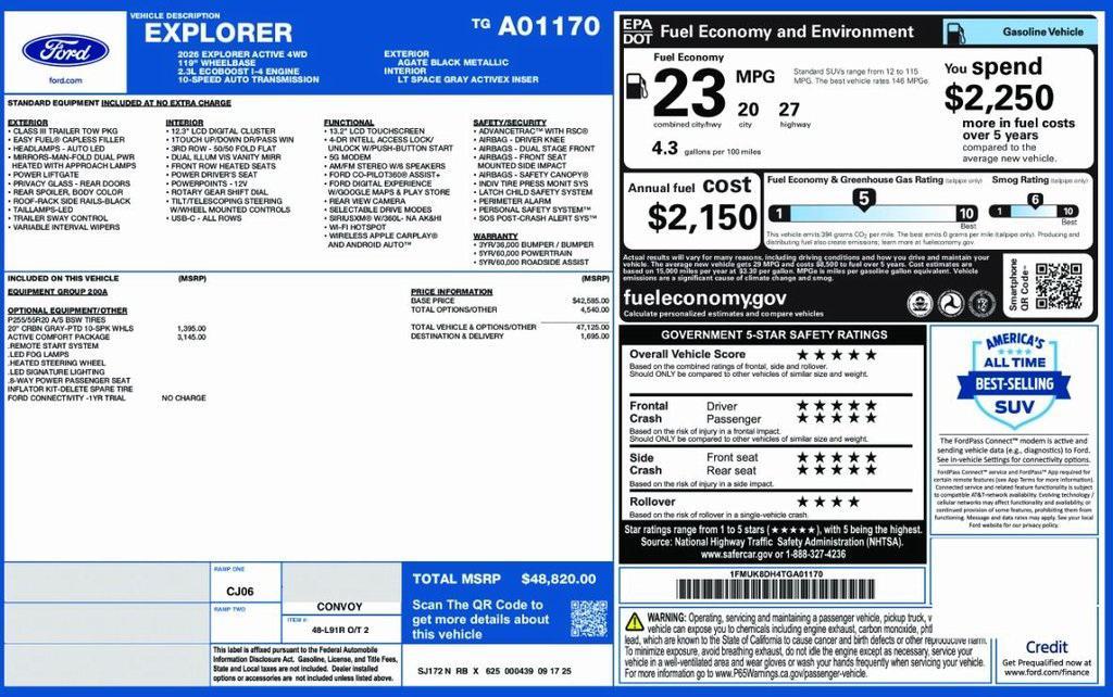 new 2026 Ford Explorer car, priced at $47,103