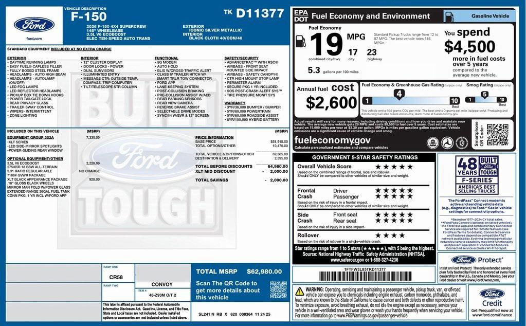 new 2026 Ford F-150 car, priced at $58,958