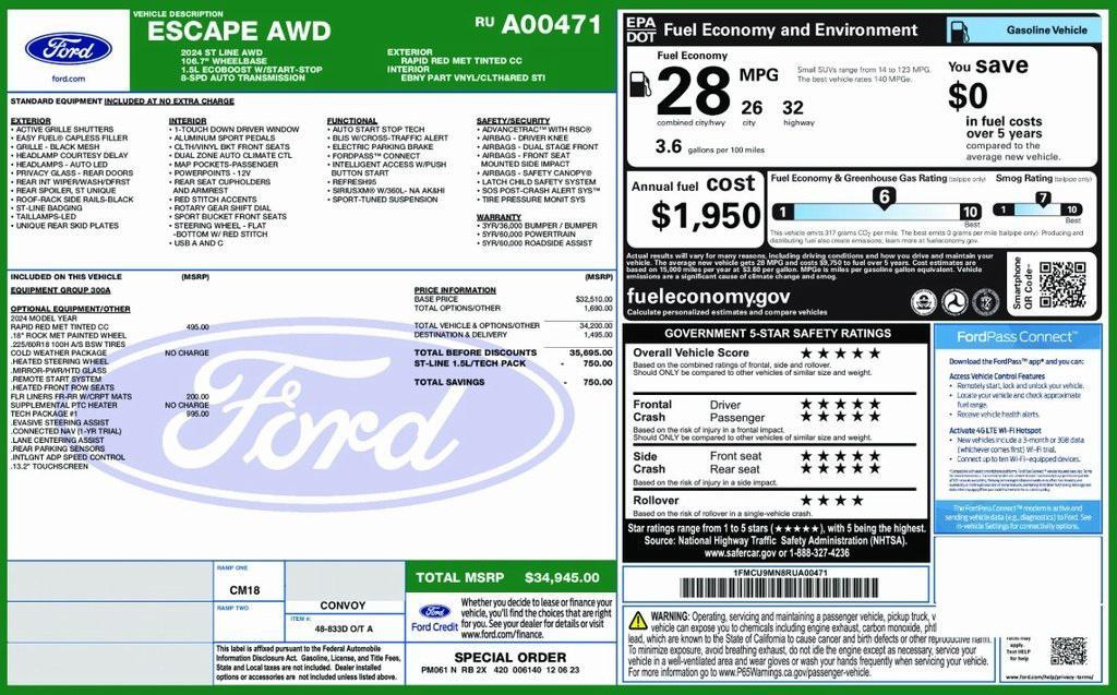 used 2024 Ford Escape car, priced at $23,938